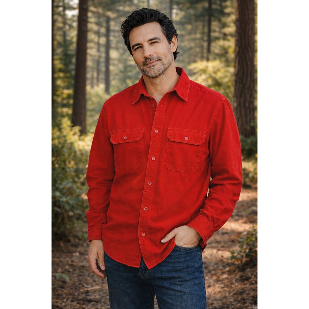 Woolrich Chamois Cloth Shirt Button Up Jacket  Red 100% Cotton Size M